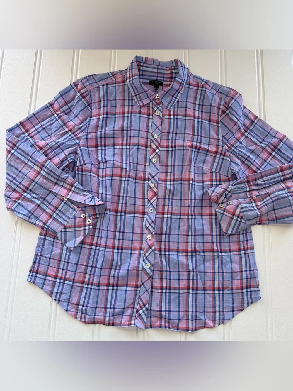 TALBOTS Purple Plaid Long Sleeve Button Down Shirt LP Large Petite 2081
